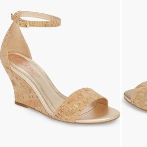 Lilly Pulitzer size 10 Bridgette Wedge cork gold ankle strap sandals dress shoe